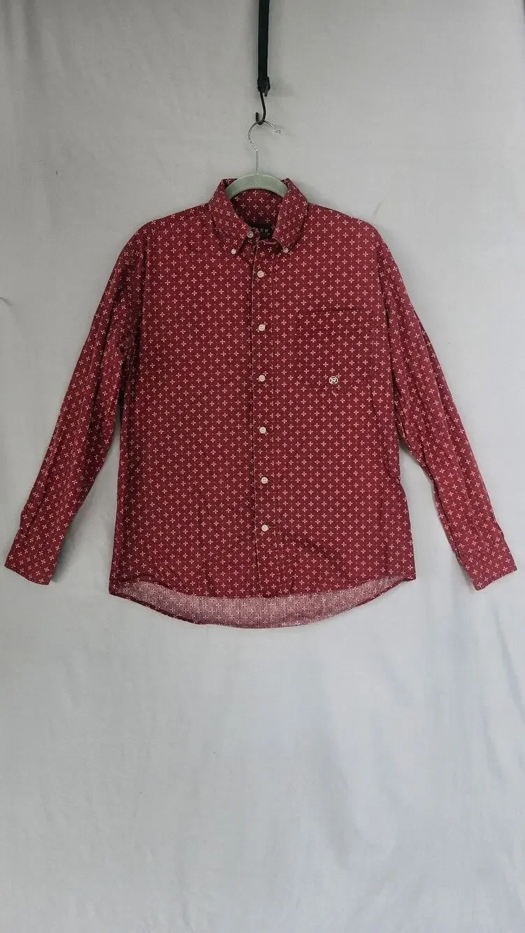 Roper Shirt Mens Small Red Geometric Western Cotton Button Front Long Sleeve